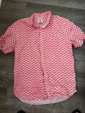 Men's Short-Sleeve Printed Button-Up Shirt - Coral Pink